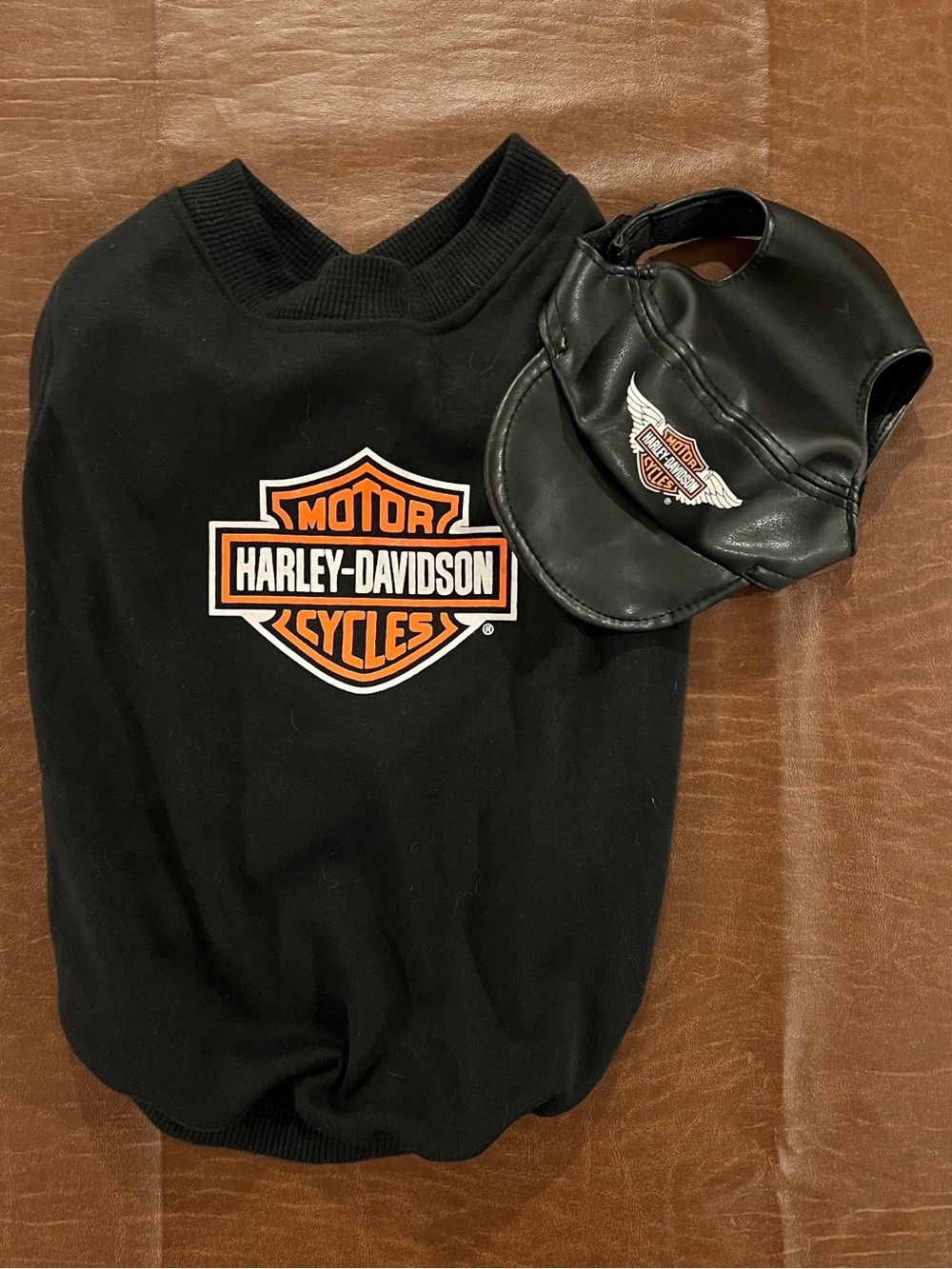 Harley Davidson Dog Sweater Shirt and Hat - Size Medium